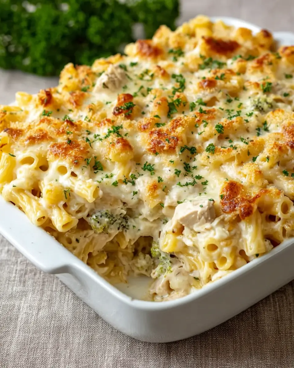 Creamy Chicken Alfredo Pasta Bake with Turkey Bacon Delight