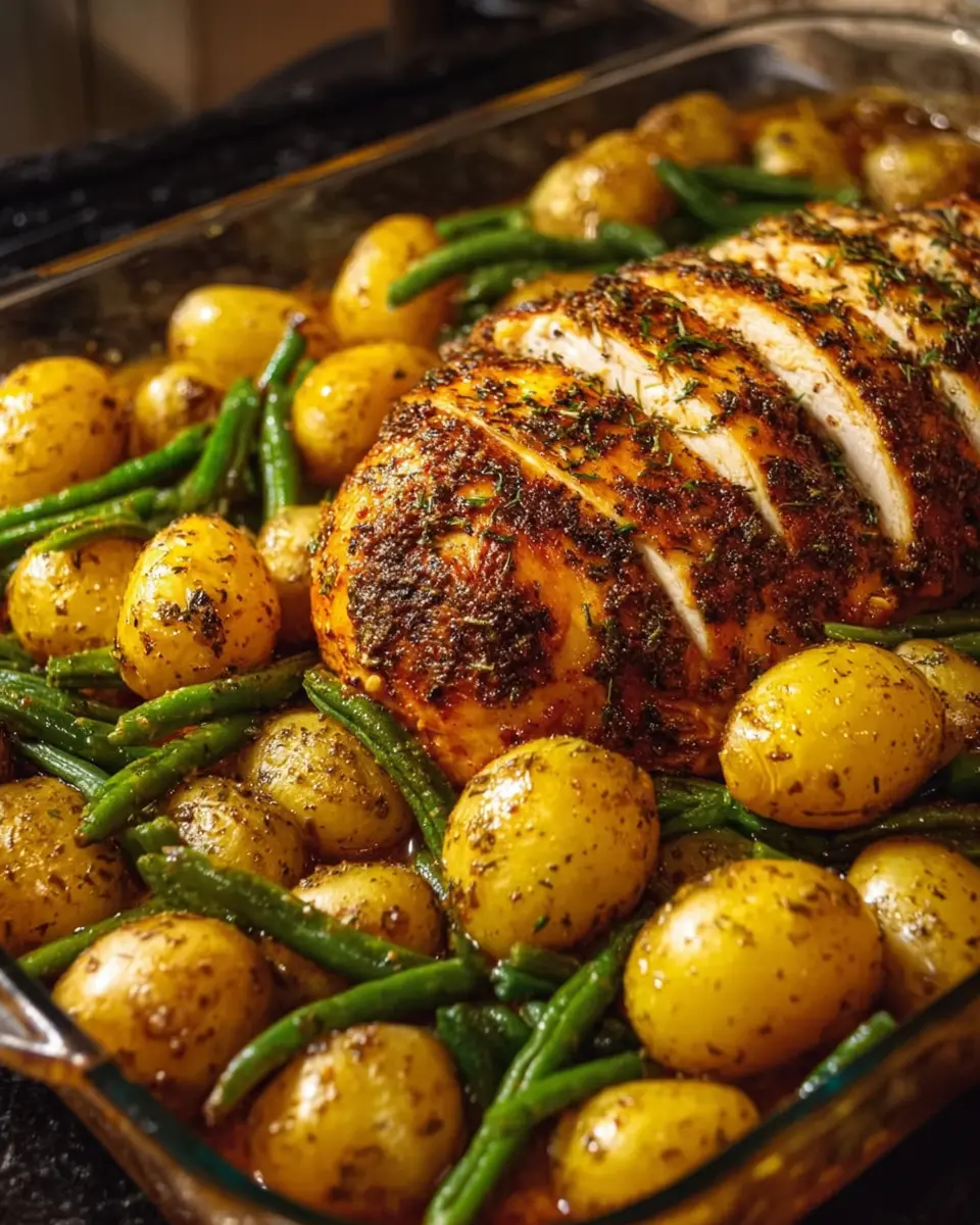 Ultimate Spiced Roasted Chicken with Baby Potatoes & Green Beans Delight