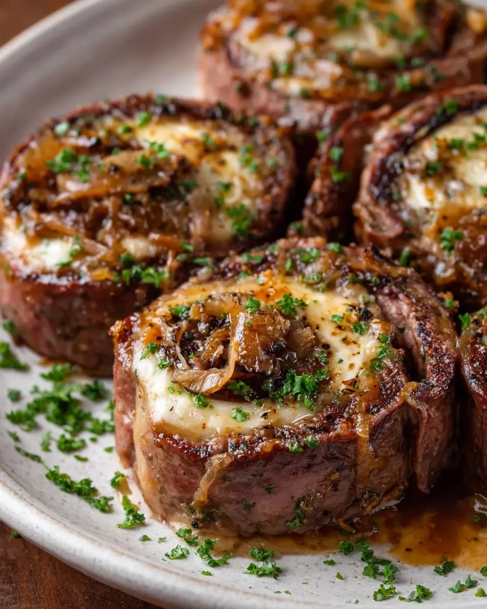 French Onion Steak Pinwheels: Juicy Turkey Bacon Delight