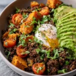 Ground Beef Sweet Potato and Avocado Bowl