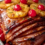 Holiday Chicken Ham with Brown Sugar Glaze Pineapple and Cherries
