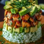 Honey Lime Chicken and Avocado Rice Stack