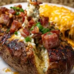Cheesy Garlic Butter Steak and Turkey Bacon Stuffed Potatoes