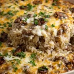 Creamy Beef and Mushroom Rice Bake