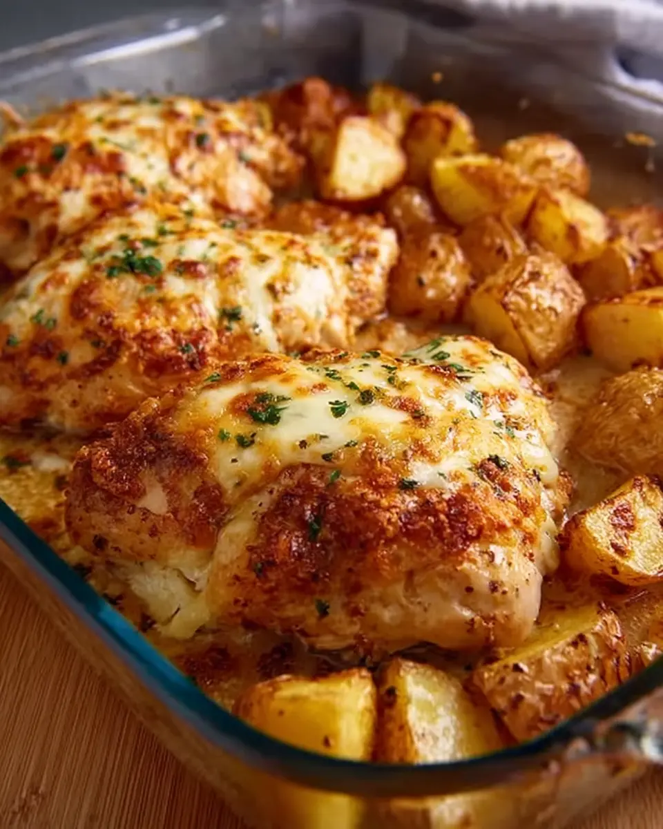 Cheesy Baked Chicken and Roasted Potatoes: Easy Comfort Food Recipe