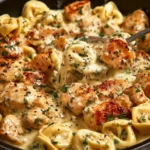 Cheesy Garlic Butter Chicken Alfredo Tortellini Skillet