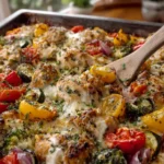 Cheesy Chicken Veggie Sheet Pan Dinner