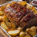 Sticky BBQ Meatloaf with Roasted Potatoes