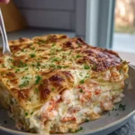 Shrimp Alfredo Lasagna Stuffed with Salmon and Crabmeat
