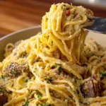 Garlic Butter Beef Spaghetti in Creamy Cheddar Mozzarella Sauce
