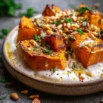 Roasted Pumpkin with Lemon Yogurt Sauce and Pine Nuts