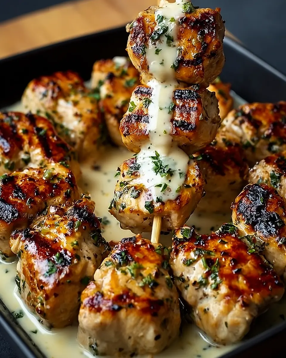 Grilled Chicken Bites: Juicy Treats with Creamy Garlic Sauce