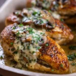 Cheesy Garlic Butter Mushroom Stuffed Chicken