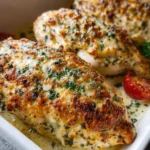 Baked Caesar Chicken with Golden Parmesan Mozzarella Crust