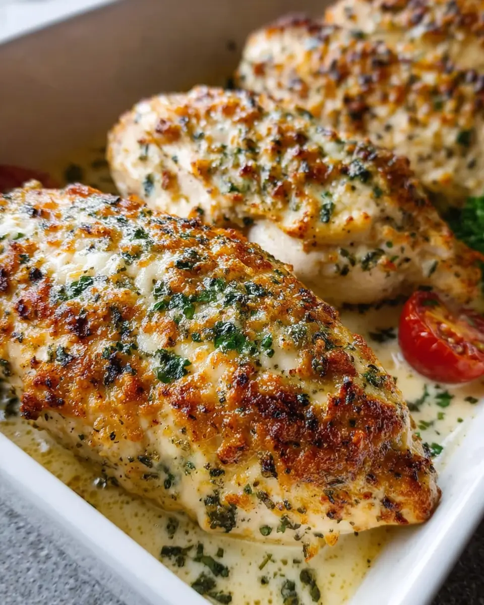 Baked Caesar Chicken with Indulgent Golden Parmesan Crust