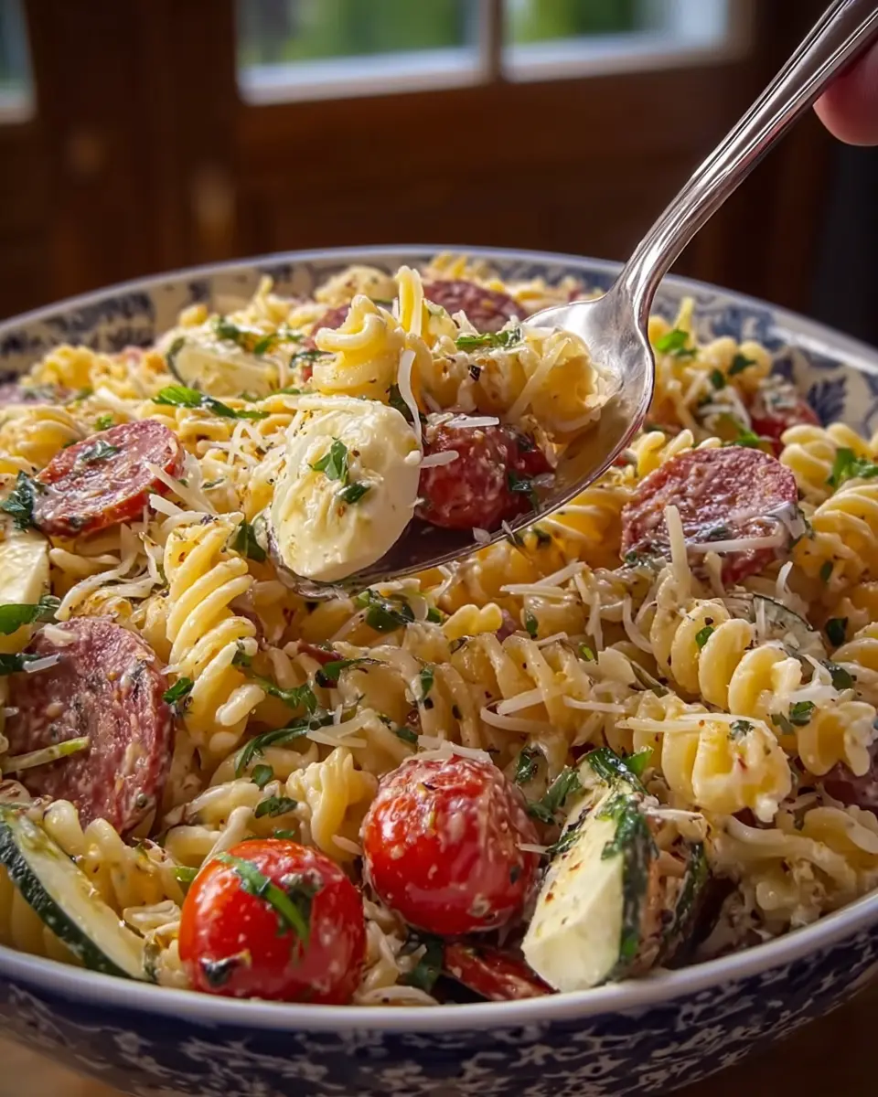 Italian Combo Pasta Salad with Turkey Bacon and Chicken Ham