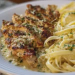 Lemon Garlic Chicken with Garlic Parmesan Cream Linguine