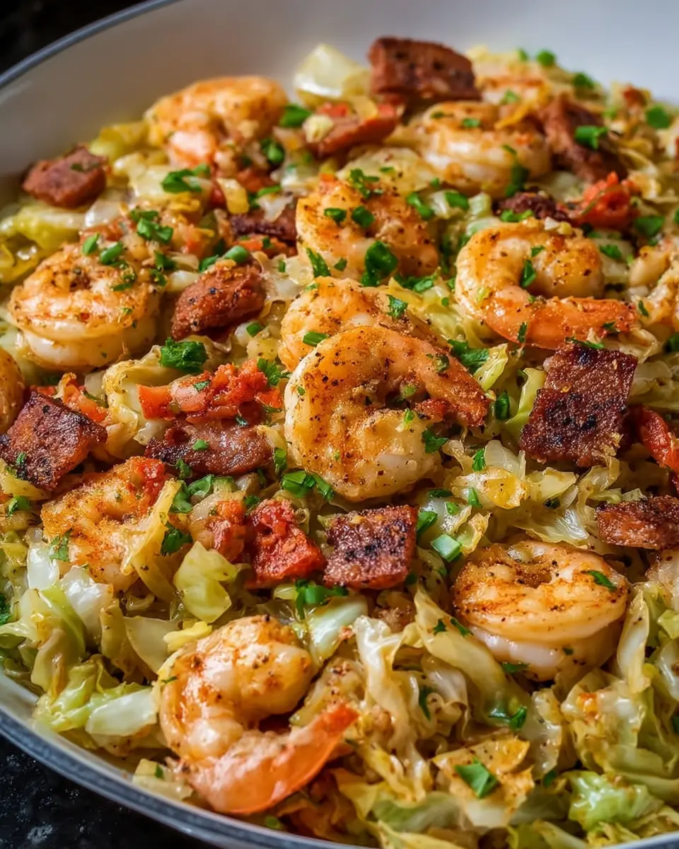 Southern Fried Cabbage with Shrimp and Turkey Bacon Delight