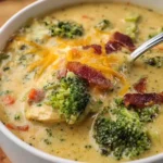 Creamy Slow Cooker Chicken Turkey Bacon and Broccoli Cheddar Soup