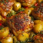 Honey Garlic Roasted Chicken Thighs with Potatoes and Vegetables