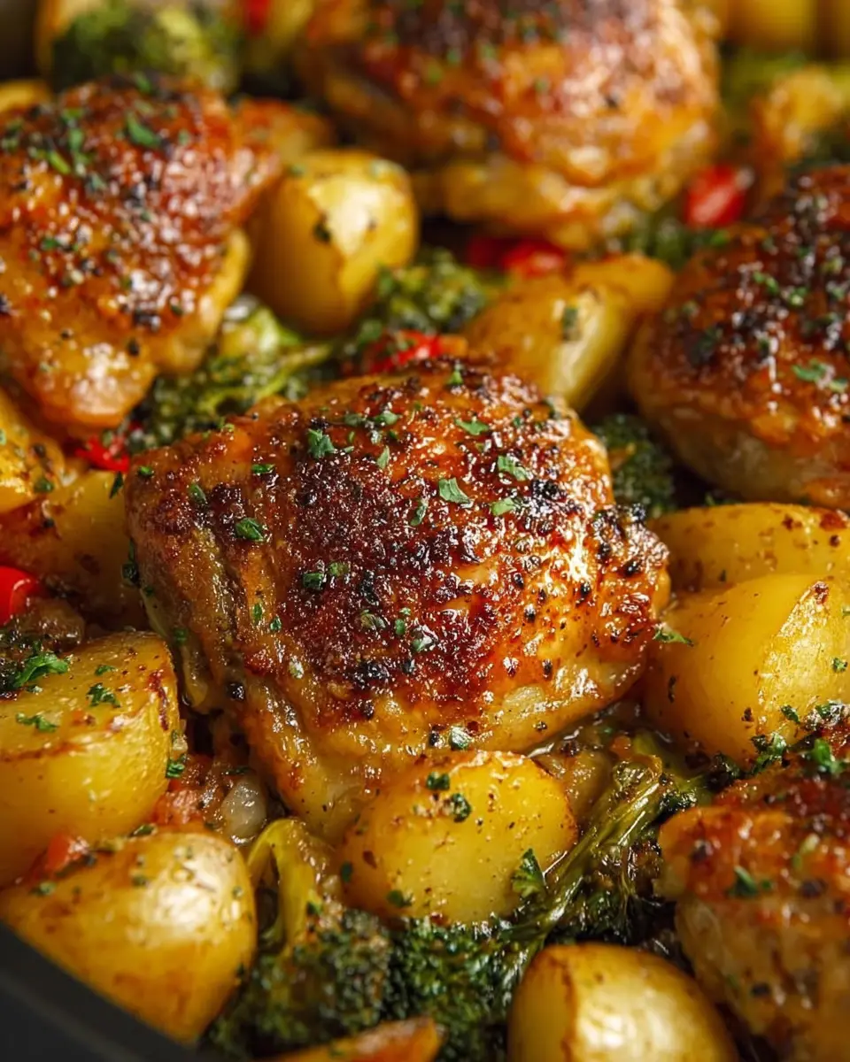 Honey Garlic Roasted Chicken Thighs with Potatoes and Veggies Made Easy