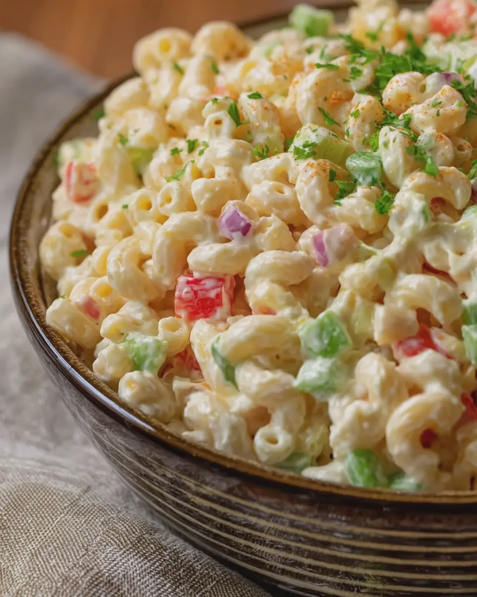 Sweet Amish Macaroni Salad with Turkey Bacon and Chicken Ham Delight
