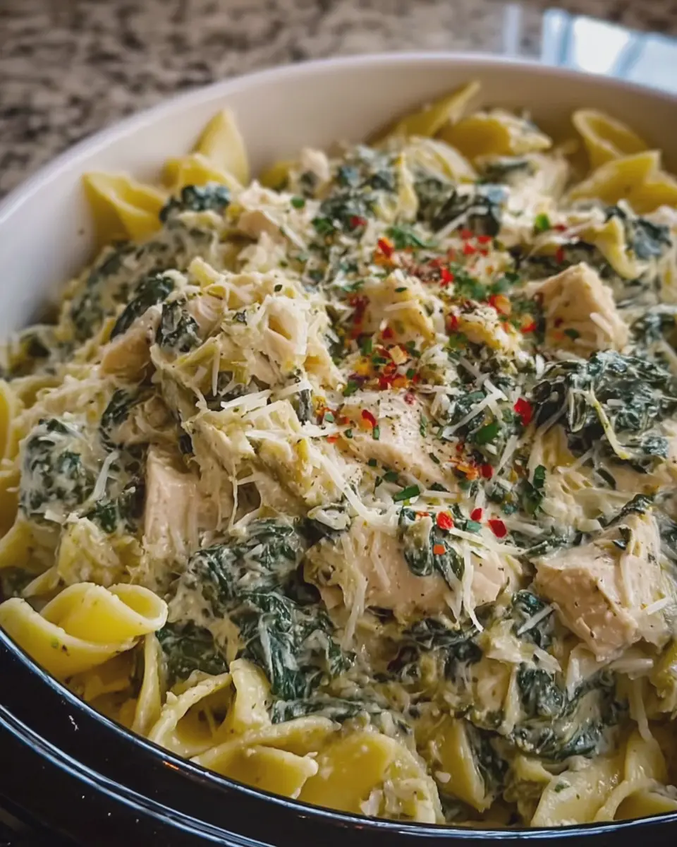 Crockpot Spinach Artichoke Chicken Pasta: Easy Family Delight