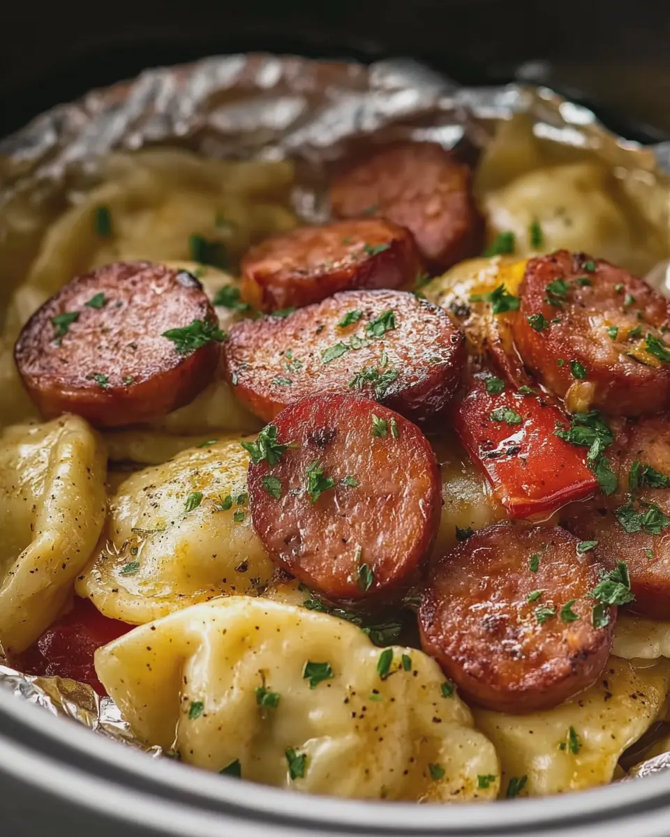 Slow Cooker Beef Kielbasa Sausage and Pierogies Delightful Dish