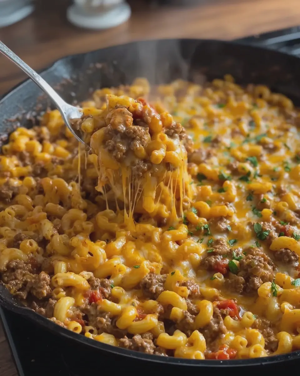 Cheesy Taco Beef Macaroni Skillet: A Quick, Indulgent Dinner Delight