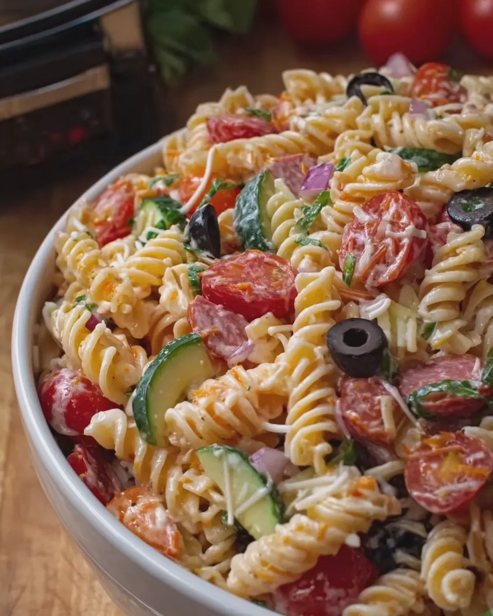Creamy Italian Pasta Salad with Turkey Bacon and Chicken Ham Bliss