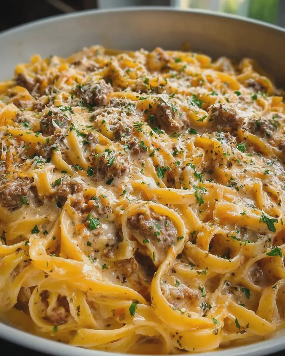 Ultimate Creamy Cheesy Beef Fettuccine with Turkey Bacon Delight