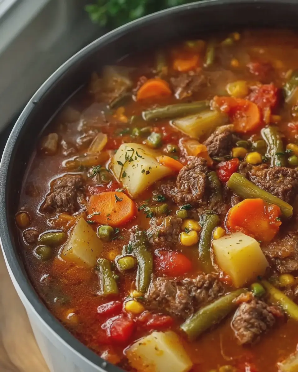 Old Fashioned Vegetable Beef Soup with Turkey Bacon Delight