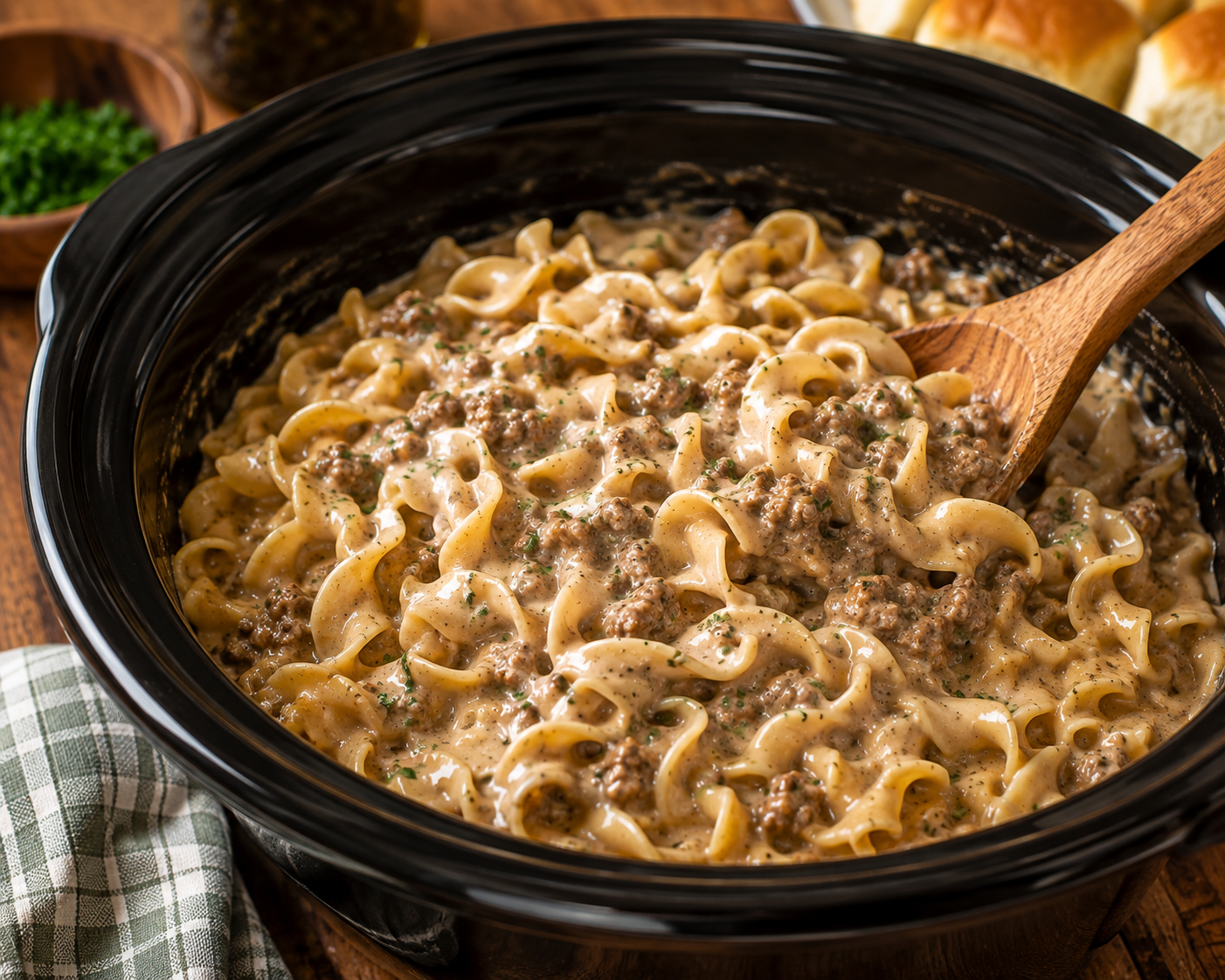 Slow Cooker 4 Ingredient Amish Ground Beef Noodles Made Easy