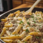Creamy Beef Penne in Mozzarella Parmesan Sauce