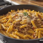 Cheesy Parmesan Cheddar Ground Beef Penne