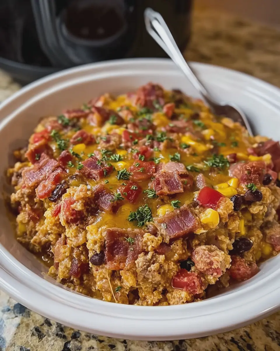 High Protein Crock Pot Casserole: Easy Turkey Bacon Delight