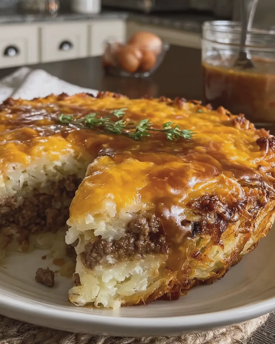 Smothered Country Beef Onion Gravy Hash Brown Pie: Easy Comfort Food