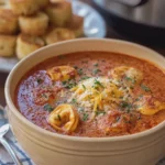 Slow Cooker Tomato Tortellini Soup with Cheddar and Toast Bites