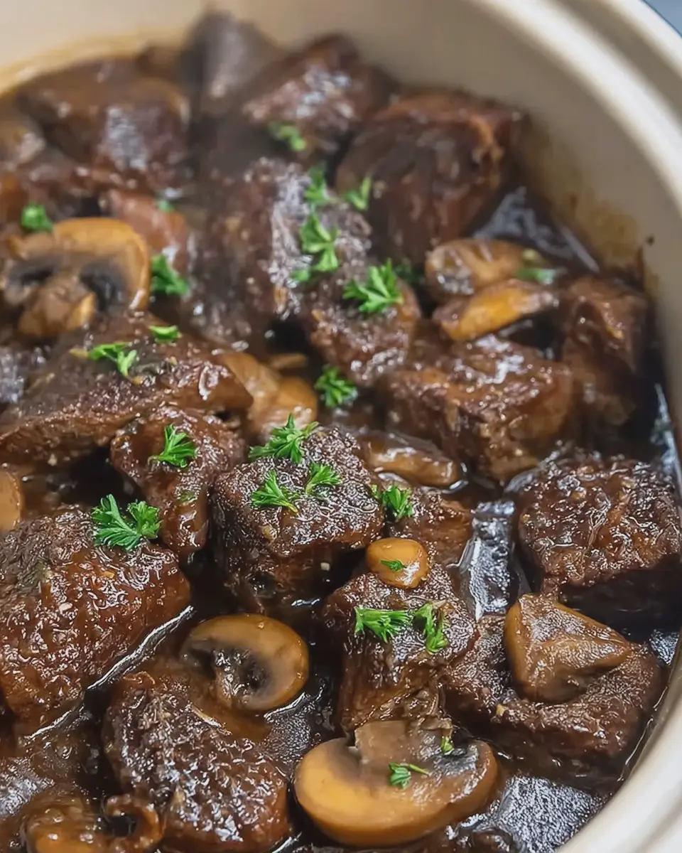 Slow Cooker Mushroom Beef Tips: Easy 4-Ingredient Delight