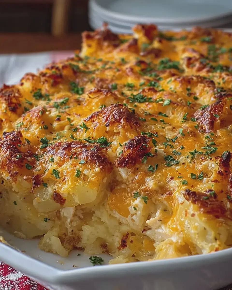Cheddar Ranch Chicken and Crispy Potato Casserole Delight
