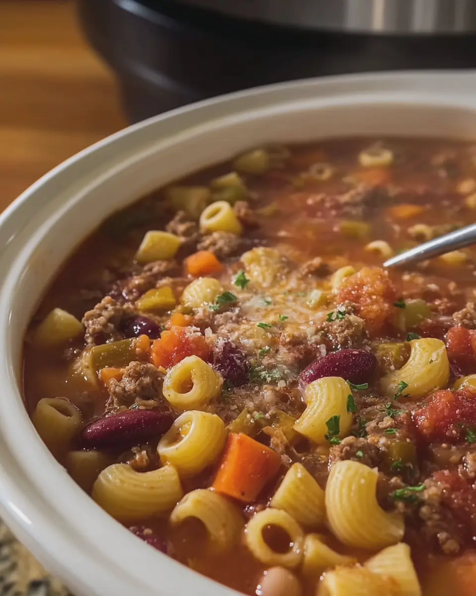Crock Pot Olive Garden Pasta Fagioli with Turkey Bacon Delight