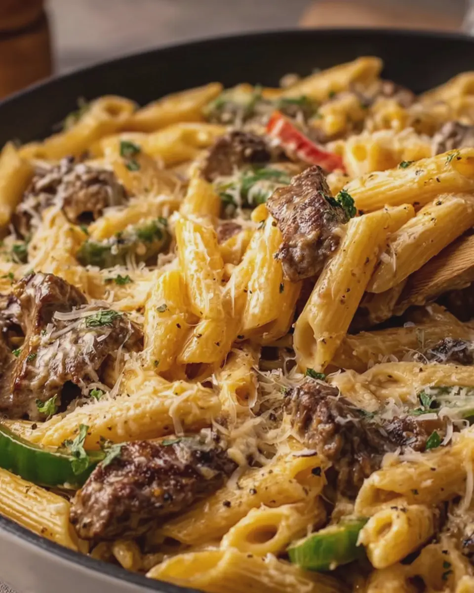 Creamy Steak and Cheese Pasta with Turkey Bacon: A Comforting Delight