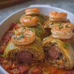 Cajun Shrimp and Beef Sausage Stuffed Cabbage
