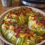 Baked Cabbage Boats with Cheese and Turkey Bacon