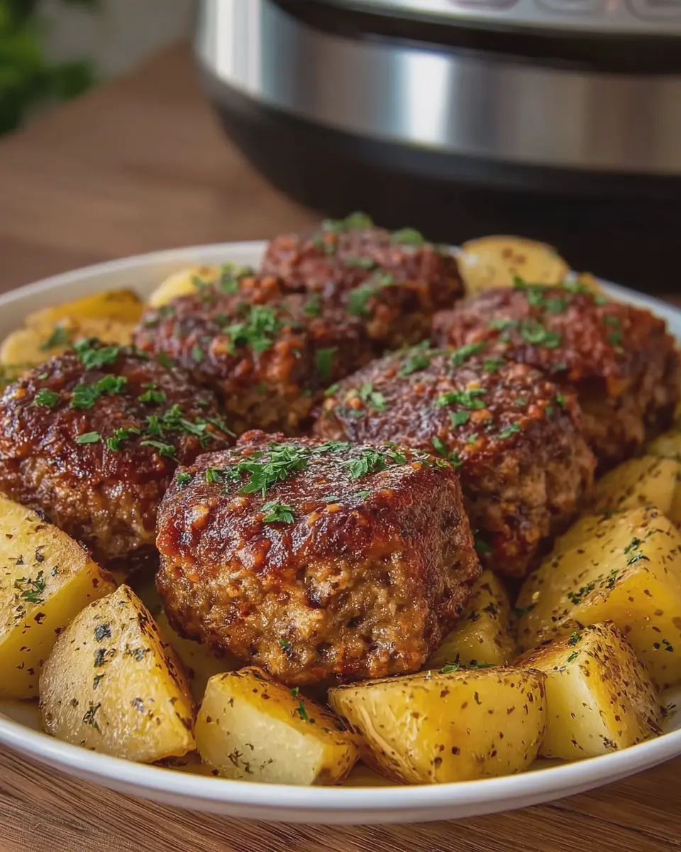 Slow Cooker Mini Meatloaves with Seasoned Golden Potato Chunks