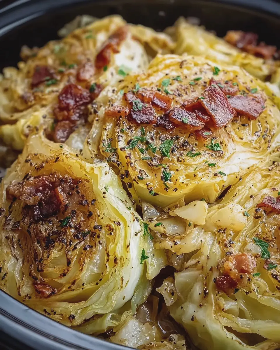 Slow Cooker Buttery Garlic Cabbage with Beef Turkey Bacon Delight