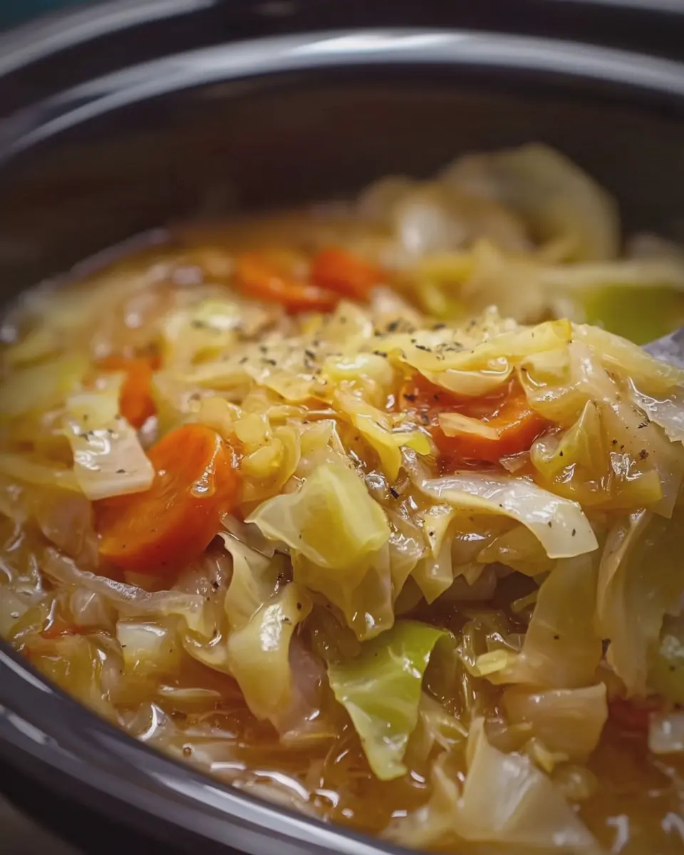 Slow Cooker Cabbage Onion Soup with Turkey Bacon and Chicken Ham