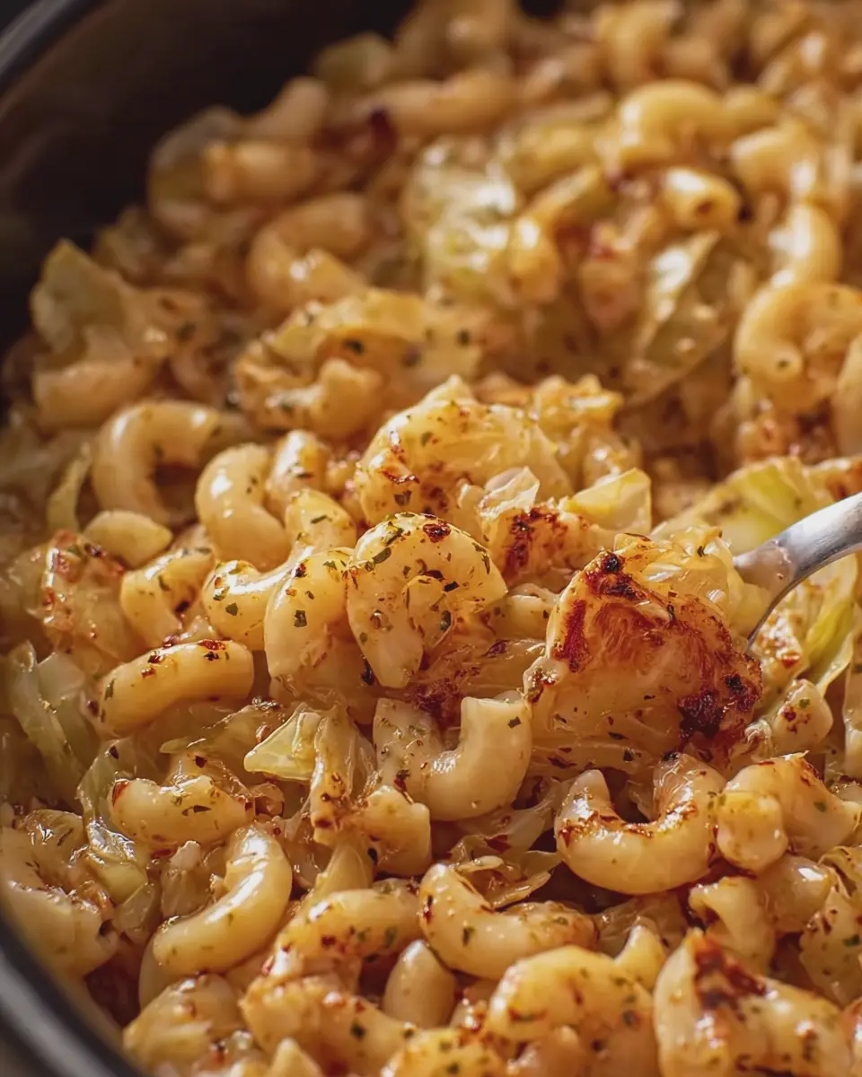 Slow Cooker Poor Man Cabbage and Macaroni with Turkey Bacon Twist