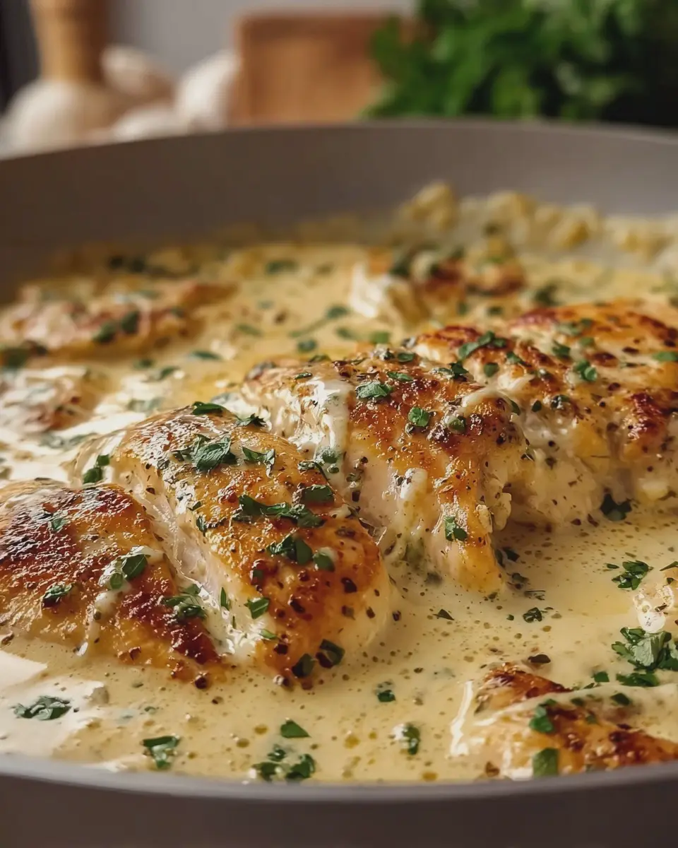 Creamy Garlic Chicken Delight with Turkey Bacon and Herbs