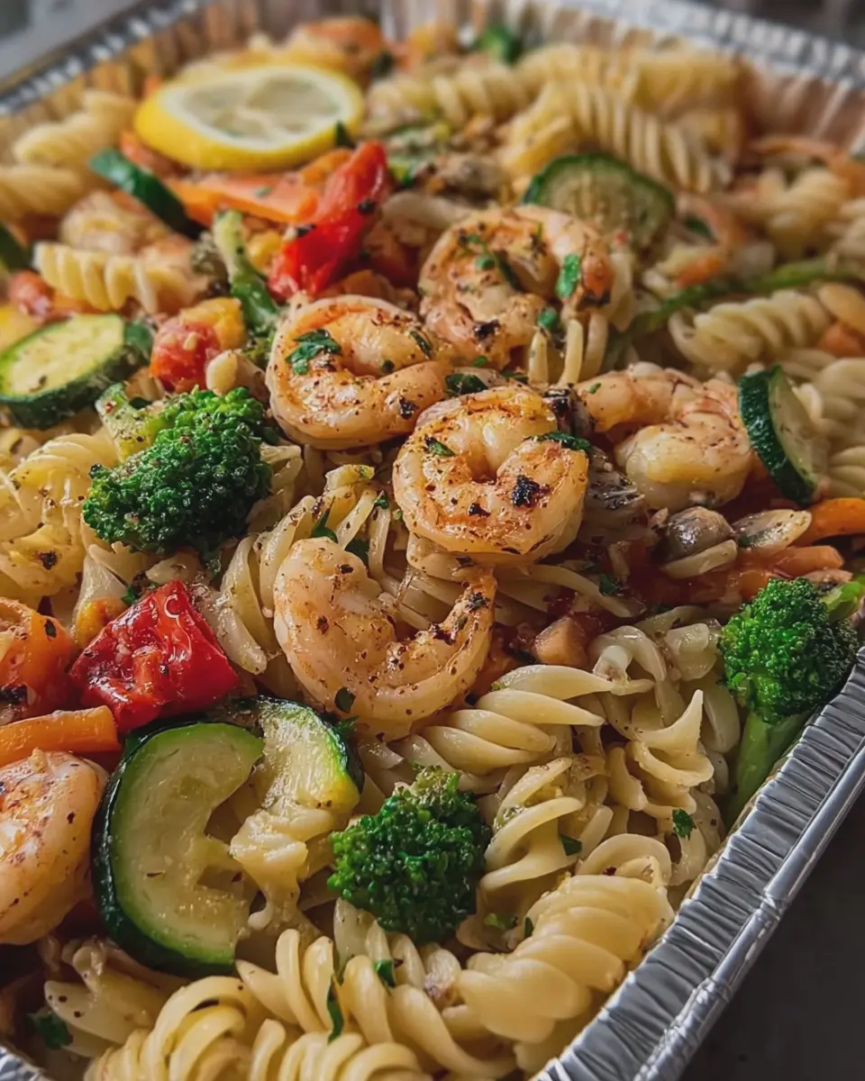 Golden One Tray Seafood Pasta: Easy Shrimp and Veggie Delight
